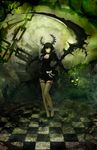  black_dress black_hair black_rock_shooter chains dead_master derivative_work dress garter_belt horns moekyon pixiv_thumbnail resized scythe thigh-highs thighhighs 