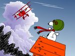  airplane beagle bullet_hole charles_schulz_(style) cloud day dog dr.i dukennn flying germany military no_humans peanuts red_baron_(airplane) scarf sky snoopy world_war_i 