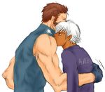  brown_hair k&#039; k' king_of_fighters kof lowres male_focus maxima multiple_boys snk white_background white_hair yaoi 