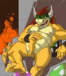  1-up balls bowser chubby claws erection fangs fire horn king koopa looking_at_viewer male mario_bros mushroom nintendo nipples penis royalty scalie shell smb solo spikes super_mario_bros. teeth throne uncut unknown_artist video_games warm_colors 