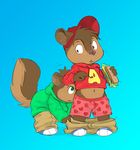  &lt;3 alvin_and_the_chipmunks alvin_seville blue_background brown_eyes chipmunk cub fluffy_tail food green_eyes male mammal plain_background rodent sandwich_(food) source_request surprise theodore_seville underwear unknown_artist young 