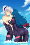  2girls ass blue_hair blush breasts chidori_kaname cloud clouds full_metal_panic full_metal_panic! kaname_chidori large_breasts long_hair miss_nips missnips multiple_girls nipples no_bra sky sweat teletha_testarossa topless water yuri 