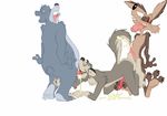  balls baloo bear chubby crossover cum disney foot_fetish footjob gay group group_sex hindpaw jungle_book looney_tunes male mammal masturbation oral overweight paws penis sex spitroast threesome tongue unknown_artist warner_brothers wile_e._coyote wile_e_coyote 