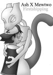  2009 ash_ketchum hug legendary_pok&eacute;mon male meanmotorscooter mewtwo monochrome nintendo pok&eacute;mon pok&eacute;mon_(species) video_games 