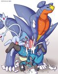  anthro azelf big_penis cum cum_in_ass cum_inside dripping excessive_cum fins fisting garchomp gay gradient_background group group_sex impious legendary_pok&#233;mon lucario male messy multiple_tails nintendo open_mouth penis plain_background pok&#233;mon pok&#233;morph pokemon precum quadruple_penetration sex simple_background size_difference spread_legs spreading threesome triple_fisting video_games 