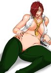 1girl breasts hair_over_one_eye king_of_fighters large_breasts no_underwear papepox2 red_hair solo unzipped vanessa 