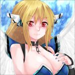  angel_wings astraea bare_shoulders blonde_hair breasts cleavage nail_polish red_eyes smile sora_no_otoshimono wings 