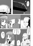  bow braid candle closed_eyes comic greyscale hair_bow hat hong_meiling long_hair monochrome multiple_girls sitting star touhou translated twin_braids yokochou 