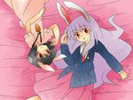  animal_ears bad_id bad_pixiv_id black_hair blazer bunny_ears carrot carrot_necklace comic crescent dress hammer_(sunset_beach) inaba_tewi jacket jewelry long_hair lying multiple_girls necklace necktie pendant purple_hair red_eyes reisen_udongein_inaba short_hair silent_comic skirt smile touhou very_long_hair 