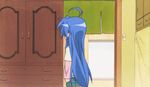  1girl animated animated_gif blue_hair code_geass gif izumi_konata kururugi_suzaku long_hair lowres lucky_star spinzaku 