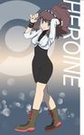  bag bee-j1 blue_eyes boots breasts brown_hair cameltoe headband highres long_hair makoto_daikichi navel pokemon pokemon_(game) pokemon_black_and_white pokemon_bw ponytail smile solo touko_(pokemon) white_(pokemon) 