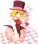  alice_in_musicland_(vocaloid) aqua_eyes blonde_hair cup hat kagamine_rin nail_polish pantyhose short_hair smile solo striped striped_legwear top_hat vertical-striped_legwear vertical_stripes vocaloid yukishiro_(1802-shin) 