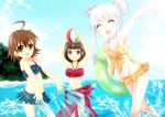  ahoge bad_id bad_pixiv_id ball beach bikini black_hair blue_bikini breasts day index innertube last_order medium_breasts multiple_girls outdoors short_hair shousuke small_breasts smile splashing swimsuit takitsubo_rikou to_aru_majutsu_no_index twintails water white_hair yellow_bikini 