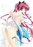  absurdres ass bikini blue_sarong cat foreshortening frilled_bikini frills highres inui_sana long_hair mashiroiro_symphony narumi_ayase print_sarong purple_eyes red_hair sarong single_hair_intake solo swimsuit 