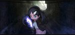 aqua_eyes black_hair blue_eyes blush cozy crystal gloves glowing hair_ornament hairclip open_mouth original scared solo sunlight tears twintails upper_body 