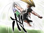  blonde_hair blood gon-san green_hair hunter_x_hunter kicking kirisame_marisa kochiya_sanae multiple_girls muscle parody shirosato touhou translation_request 