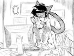  cat computer couple darke_katt draegwolf feline female greyscale hug laptop male mammal monochrome rush sabrina_online sitting straight tiger webcomic 