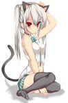  animal_ears babydoll bad_id bad_pixiv_id banned_artist blouse blush bow bowtie breasts cat_ears choker fake_animal_ears feet hairband legs long_hair midriff navel original pleated_skirt red_eyes shirt shugami silver_hair sitting skirt small_breasts solo tail taut_clothes taut_shirt thighhighs tri_tails white_hair zettai_ryouiki 