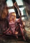  blonde_hair blue_eyes blush boots breasts cleavage final_fantasy final_fantasy_tactics gloves hood kara_(color) long_hair medium_breasts revision robe seductive_smile sitting smile solo spread_legs staff thigh_boots thighhighs twintails white_mage white_mage_(fft) 