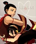  avatar:_the_last_airbender avatar_(series) black_hair blue_eyes chinese_clothes hair_bun hug kakasye ponytail short_hair sokka toph_bei_fong 