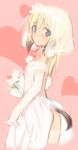  alternate_hairstyle ass blonde_hair blue_eyes bouquet bridal_veil dress elbow_gloves erica_hartmann flat_ass flat_chest flower gloves heart looking_back shimada_fumikane sketch smile solo strike_witches tail thighhighs veil wedding_dress world_witches_series 