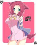  animal_ears arms_behind arms_behind_back blush breasts code_geass dog_ears dog_tail dress female green_eyes jacket kallen_stadtfeld lori_(pixiv572579) red_hair rori_(lovesick_bomb) short_hair solo tail 
