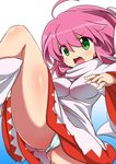  blush body_blush female final_fantasy final_fantasy_v green_eyes leg_up lenna_charlotte_tycoon open_mouth panties pantyshot pink_hair robe short_hair solo underwear white_mage youri19 