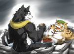  anthro beverage biceps canine duo feline fur gay male mammal muscles raihi rouen sake scar shining_(series) shining_f shining_wind suruga tiger video_games wolf young 