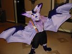  bat collar fursuit horn jax_the_bat looking_at_viewer mammal overalls photo rainbow real solo suspenders wings 