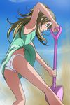  armpits digging dress haruyama_kazunori minamino_kanade no_bra panties precure print_panties shovel skirt skirt_lift solo suite_precure underwear 