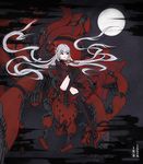  boots copyright_request grey_hair highres kazuoki long_hair mecha moon night red_eyes solo thigh_boots thighhighs very_long_hair 