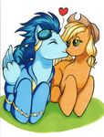  &hearts; applejack_(mlp) blush bodysuit cbs equine female feral friendship_is_magic hasbro horse kissing male mammal my_little_pony pegasus pony skinsuit soarin_(mlp) wings wonderbolts_(mlp) 