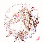  bad_id bad_pixiv_id ballpoint_pen_(medium) blonde_hair bug butterfly charmal color_ink_(medium) dress frills hair_ornament insect long_hair original pink_eyes simple_background sleeveless sleeveless_dress solo traditional_media watercolor_(medium) wrist_cuffs 