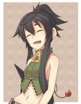  ^_^ bare_shoulders closed_eyes halterneck long_hair midriff navel nike_(smaaaash) open_mouth original shenwu_(nike) smile solo 