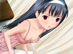  black_hair breasts downblouse dress from_above game_cg hairband kobayashi_yuuji long_hair looking_up misakabe_suzuno nipples red_eyes sadistic_little small_breasts solo 