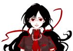  bad_id bad_pixiv_id black_hair blood-c chain face glasses hair_ribbon kisaragi_saya lips long_hair red_eyes ribbon school_uniform simple_background smile solo srmn twintails upper_body 