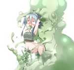  ahegao all_the_way_through blob blue_hair blush bottomless frfr fucked_silly inflation monster navel_insertion original rape restrained slime stomach_bulge tears yellow_eyes 