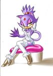  amber_eyes blaze_the_cat breasts cat chochi dress feline female fur hair hands_behind_head high_heels legwear mammal nipples plain_background ponytail purple purple_body purple_fur purple_hair sega sitting solo sonic_(series) stockings tail thigh_highs white_background 