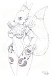  black_and_white blush breasts canine digimon female fox ironlith ironlith(artist) looking_at_viewer mammal monochrome plain_background renamon sketch solo tail white_background 