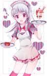  ari_(pixiv) dress female food gensou_suikoden gensou_suikoden_ii glass headdress ice_cream long_hair open_mouth plate red_eyes sierra_mikain silver_hair solo suikoden suikoden_ii sundae thighhighs uniform waitress waitress_uniform 