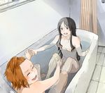  akiyama_mio bad_id bad_pixiv_id bathing black_hair brown_hair closed_eyes highres k-on! long_hair miyo_(aenmix) multiple_girls nude short_hair tainaka_ritsu tub water 