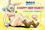  2011 :d animal_ears animal_nose armpits bare_shoulders blonde_hair boots breasts bunny_ears bunny_tail choker cleavage collarbone engrish fingerless_gloves gloves hair_ribbon hairband happy happy_new_year heart medium_breasts new_year oku_(okumen) open_mouth original ranguage red_eyes ribbon short_hair sitting smile solo tail teeth underboob 