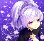  bad_id bad_pixiv_id darker_than_black flower hair_up hand_on_own_chest kyon_(fuuran) lips ponytail purple_eyes purple_hair silver_hair smile solo upper_body water yin 
