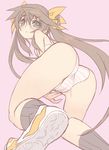  ass bad_id bad_pixiv_id bandeau bangs bare_shoulders black_legwear blade_(galaxist) blush bow bra brown_hair cameltoe dutch_angle embarrassed flat_chest foreshortening from_behind green_eyes hair_bow huang_lingyin infinite_stratos kneehighs kneeling lingerie long_hair looking_at_viewer looking_back panties pink_panties shoes simple_background sneakers socks solo strapless strapless_bra striped striped_panties tears tiptoes twintails underwear underwear_only very_long_hair white_bra white_panties 