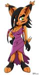  abstract_background black_hair breasts clothed clothing facial_markings feline female green_eyes hair lynx mammal markings nicole_the_lynx nipple_slip nipples plain_background sega simple_background solo sonic_(series) toga unknown_artist white_background 