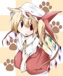  animal_ears ascot bibi blonde_hair blouse bow cat_ears dress fang flandre_scarlet hat kemonomimi_mode red_eyes short_hair side_ponytail solo tail touhou wings 