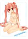  bikini hidan_no_aria highres horns kanzaki_h_aria kobuichi red_eyes red_hair see-through sitting solo swimsuit twintails wariza 