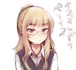  blonde_hair blush brown_eyes face glasses long_hair mune perrine_h_clostermann rimless_eyewear simple_background solo strike_witches translated upper_body world_witches_series 