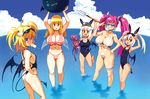  angel_wings animal_ears arms_up ass ball bikini blonde_hair blue_eyes blush breasts brown_eyes bunny_ears cleavage cloud covered_nipples day demon demon_girl demon_tail demon_wings earrings eyewear_on_head fang flat_chest food front-tie_top goggles goggles_on_head groin hand_on_hip headband heart heart_earrings horns huge_breasts ice_cream jewelry large_breasts long_hair looking_at_viewer multiple_girls navel necklace ocean one-piece_swimsuit open_mouth original pink_hair polearm popsicle red_eyes ryoji_(nomura_ryouji) side-tie_bikini sideboob sky smile spear squid star sunglasses swimsuit tail twintails wading water weapon wet white_hair wings yellow_eyes 
