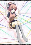  bad_id bad_pixiv_id dress grey_legwear hair_ribbon kneehighs kurodani_yamame orange_hair purple_eyes ribbon sitting solo string takiteru touhou 